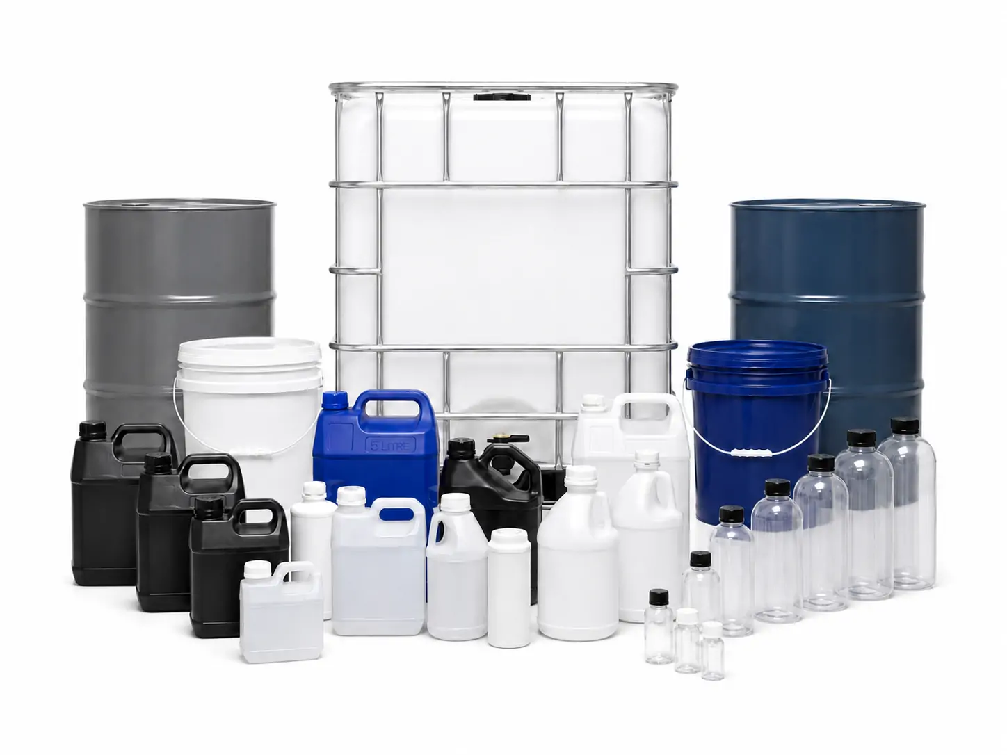 HSFECL industrial resin packaging in drums, pails, jerrycans and sample containers for B2B supply