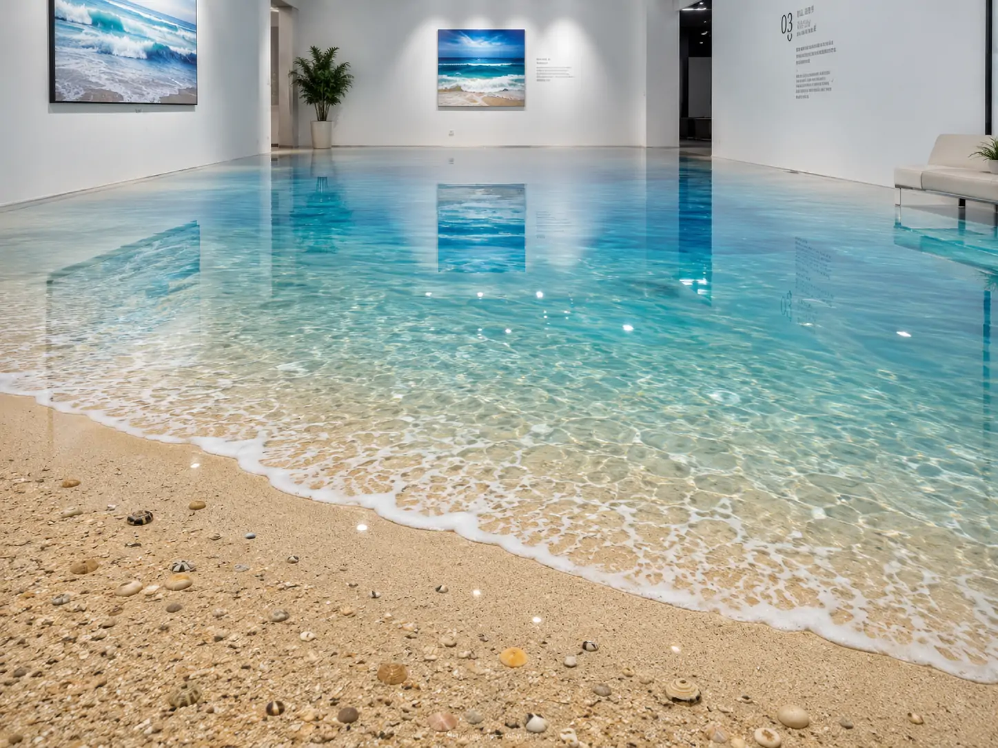 Decorative epoxy resin system used for seamless 3D art flooring, metallic floors and high-gloss interior floor finishes