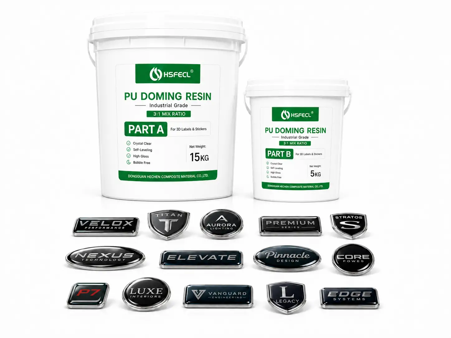 3:1 polyurethane doming resin for flexible outdoor labels, stickers and raised branding applications
