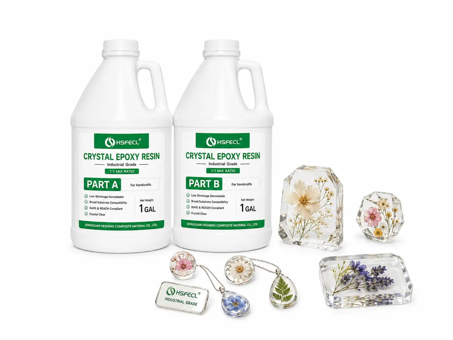 Crystal clear casting epoxy resin with transparent molded decorative resin products and casting samples