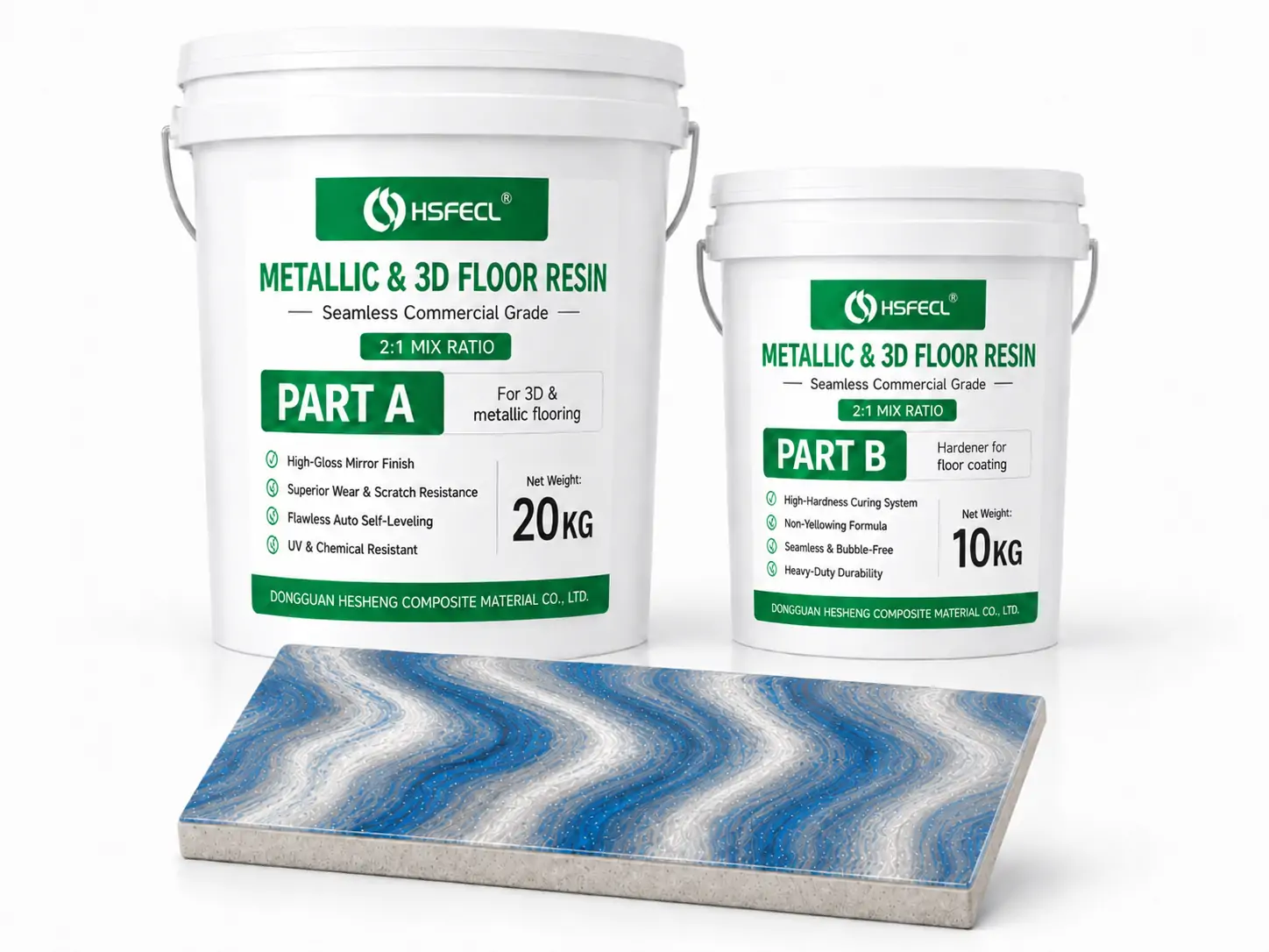 HSFECL 7001AB two-to-one clear epoxy topcoat packaging for decorative flooring applications